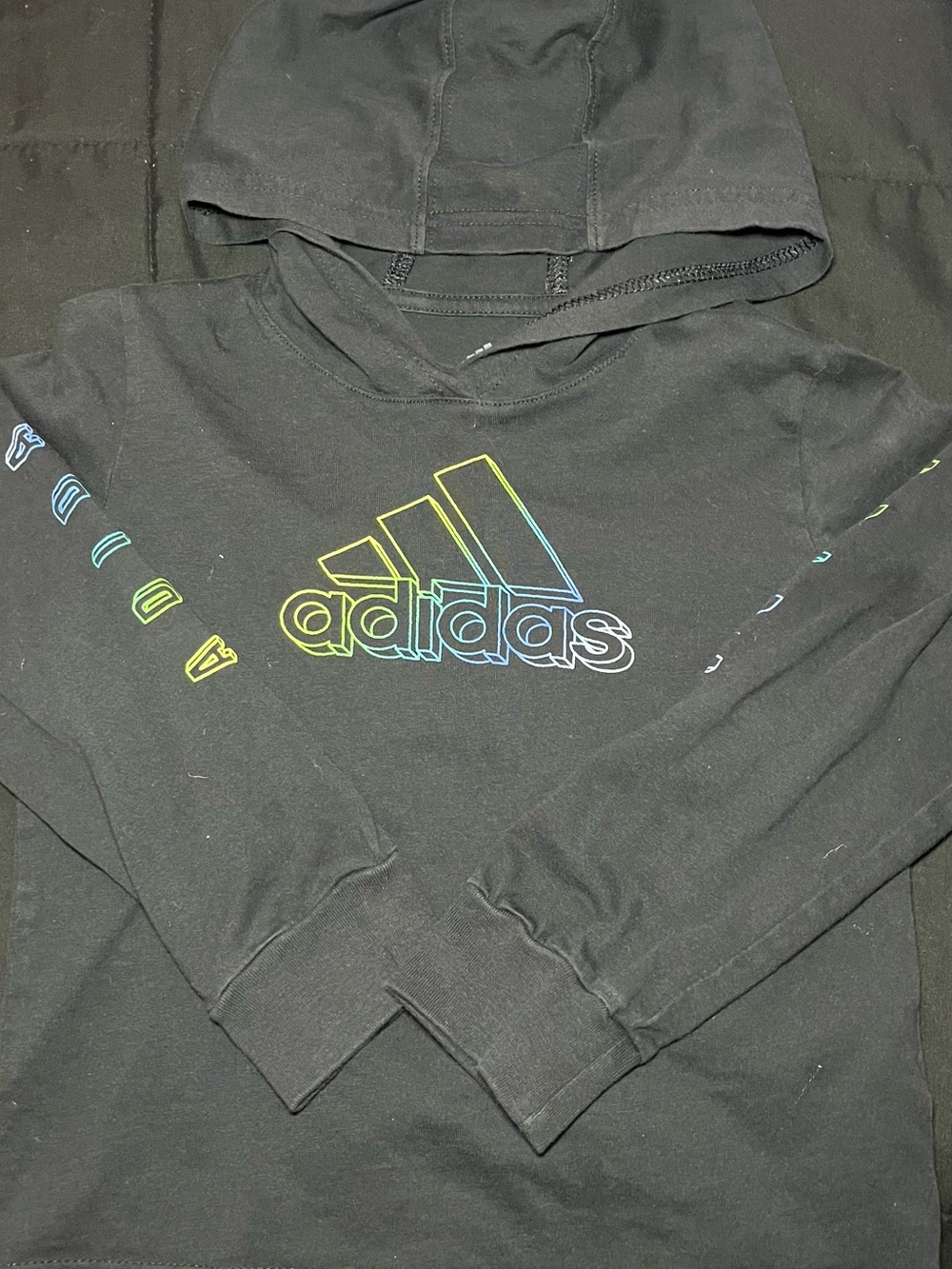 adidas Kids Black Hoodie with Blue and Yellow Gradient Logo